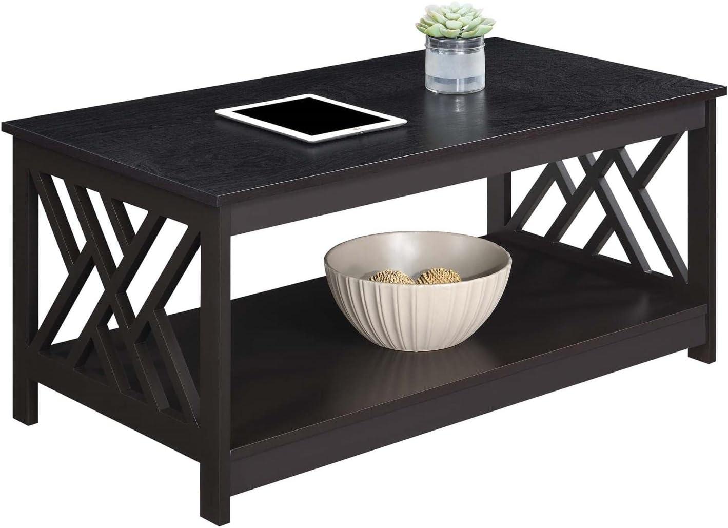 Espresso Titan Rectangular Coffee Table with Geometric Shelf