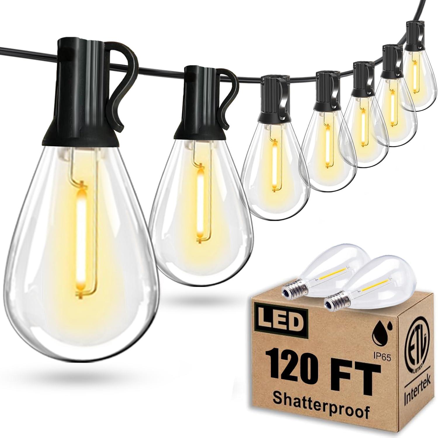 luckystyle 30FT LED Outdoor String Lights with 8+1 Edison Shatterproof Waterproof Bulbs, 2700K Commercial Grade Patio Lights, Heavy Duty Outside Hanging Outdoor Lights for Garden Porch Deck Decor