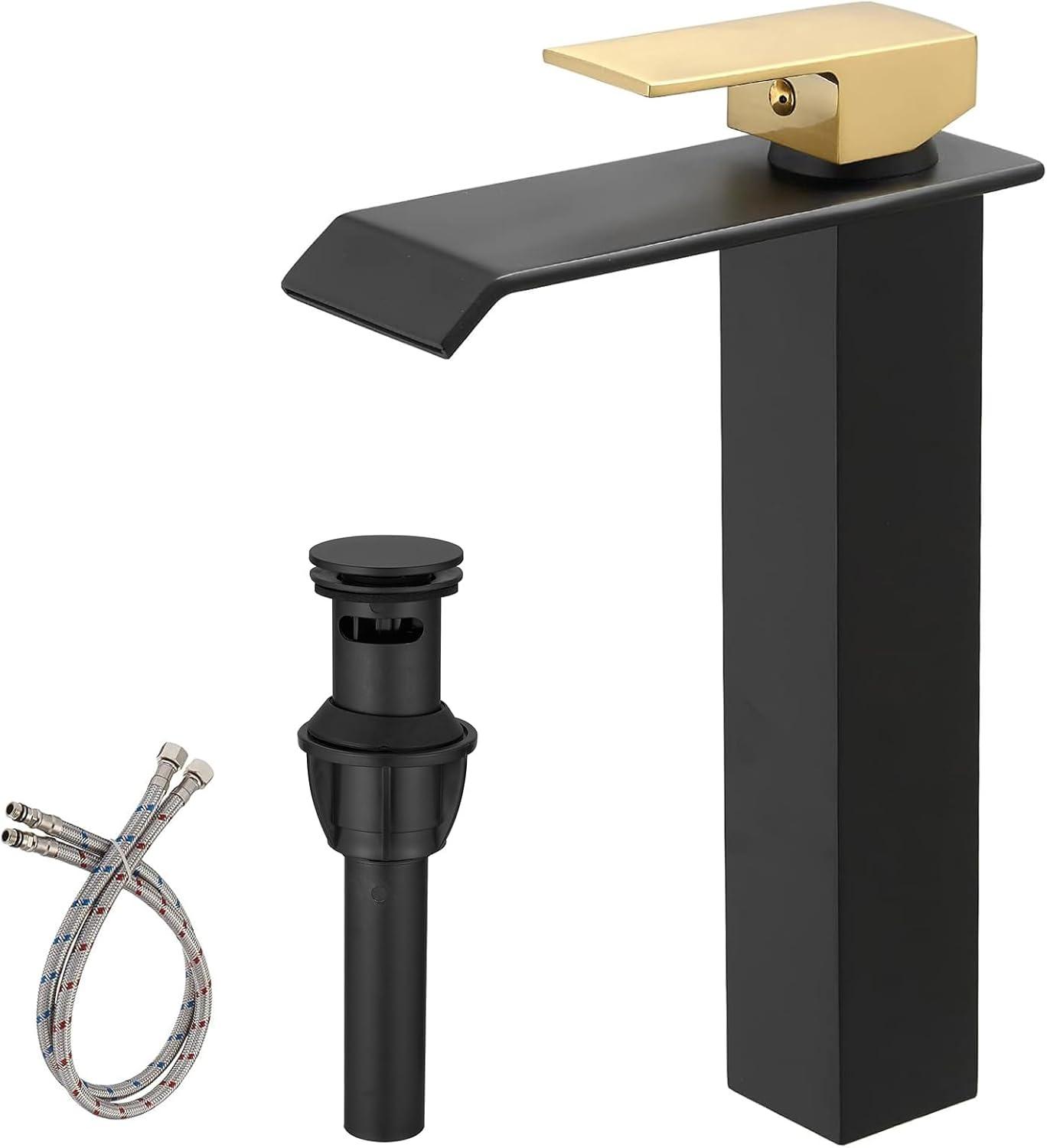 Tall Black and Gold Brass Vessel Sink Faucet