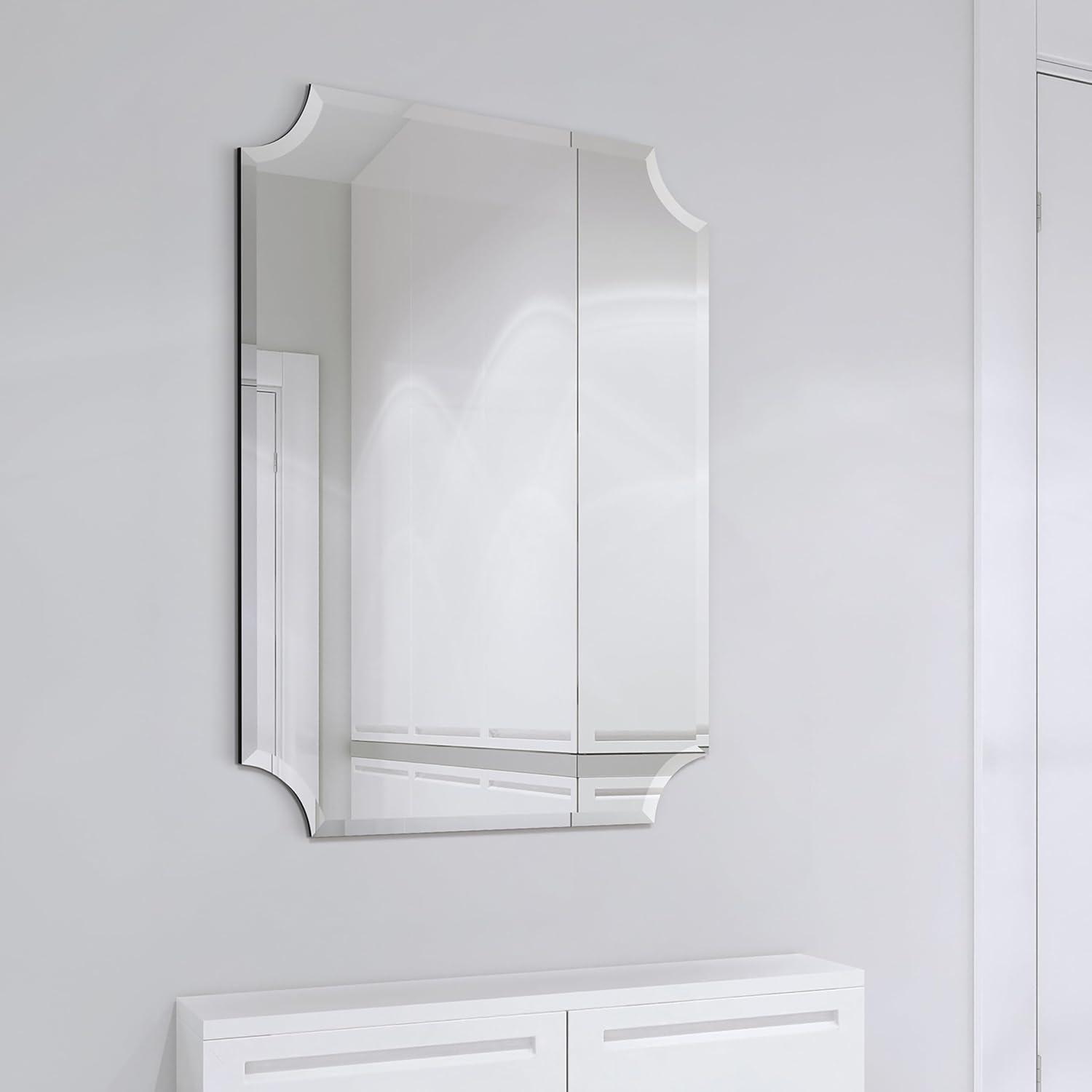 Empire Art Direct Frameless Rectangle Scalloped Beveled Wall Mirror - Clear 30 in. x 0.39 in. x 40 in.