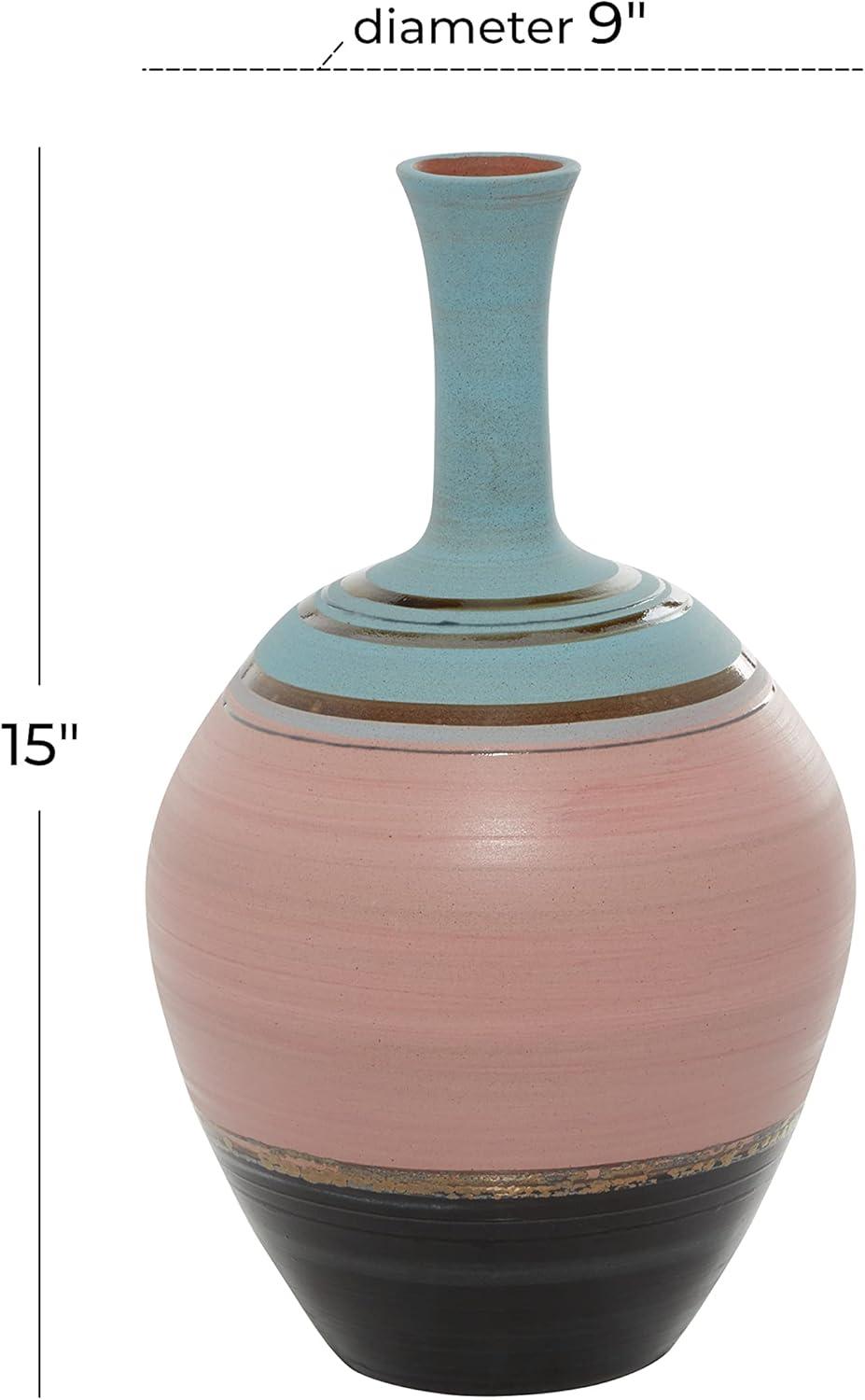 DecMode 15" Pink Ceramic Vase with Blue Tops