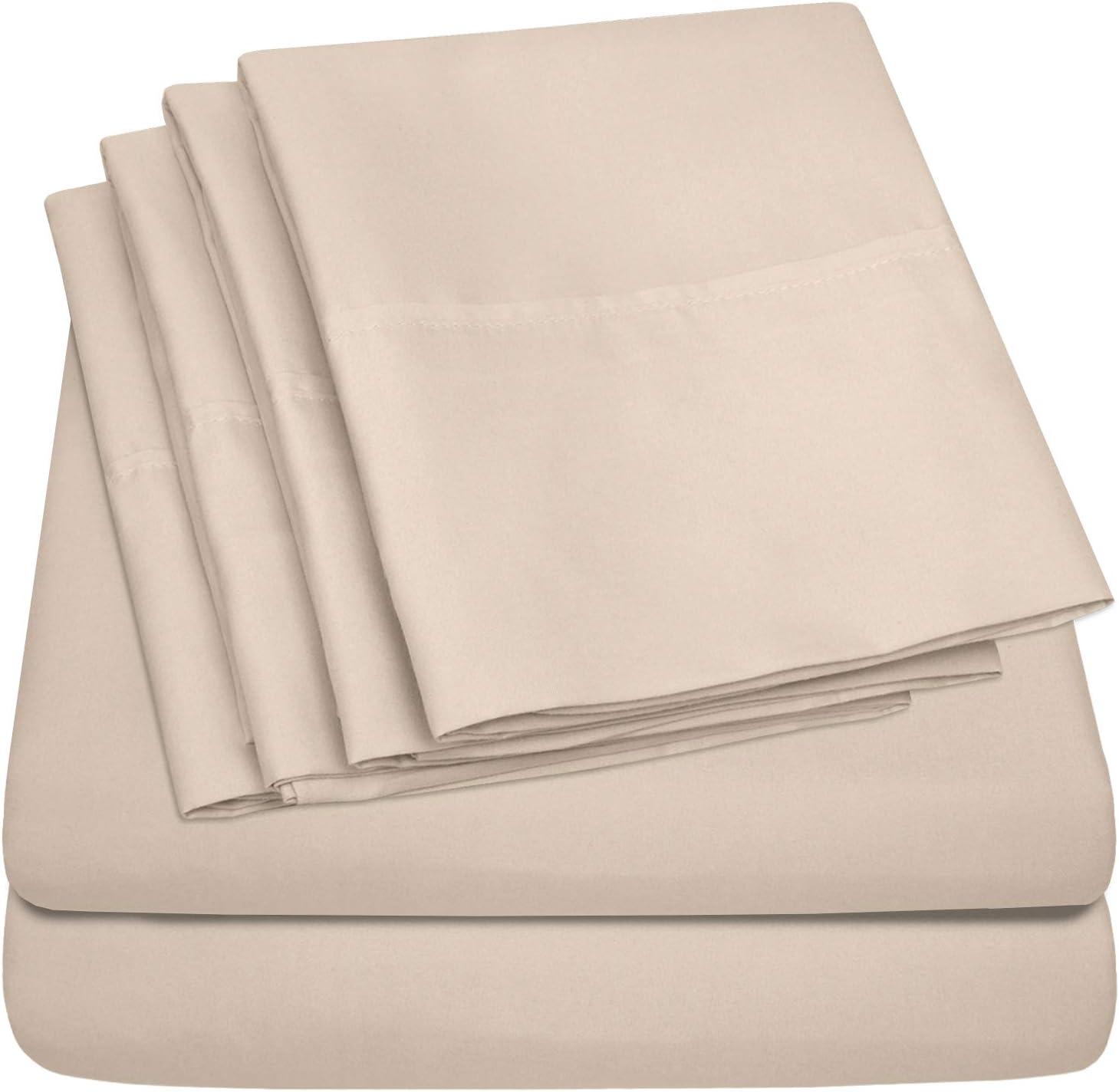 Beige Queen Microfiber Deep Pocket 6-Piece Sheet Set