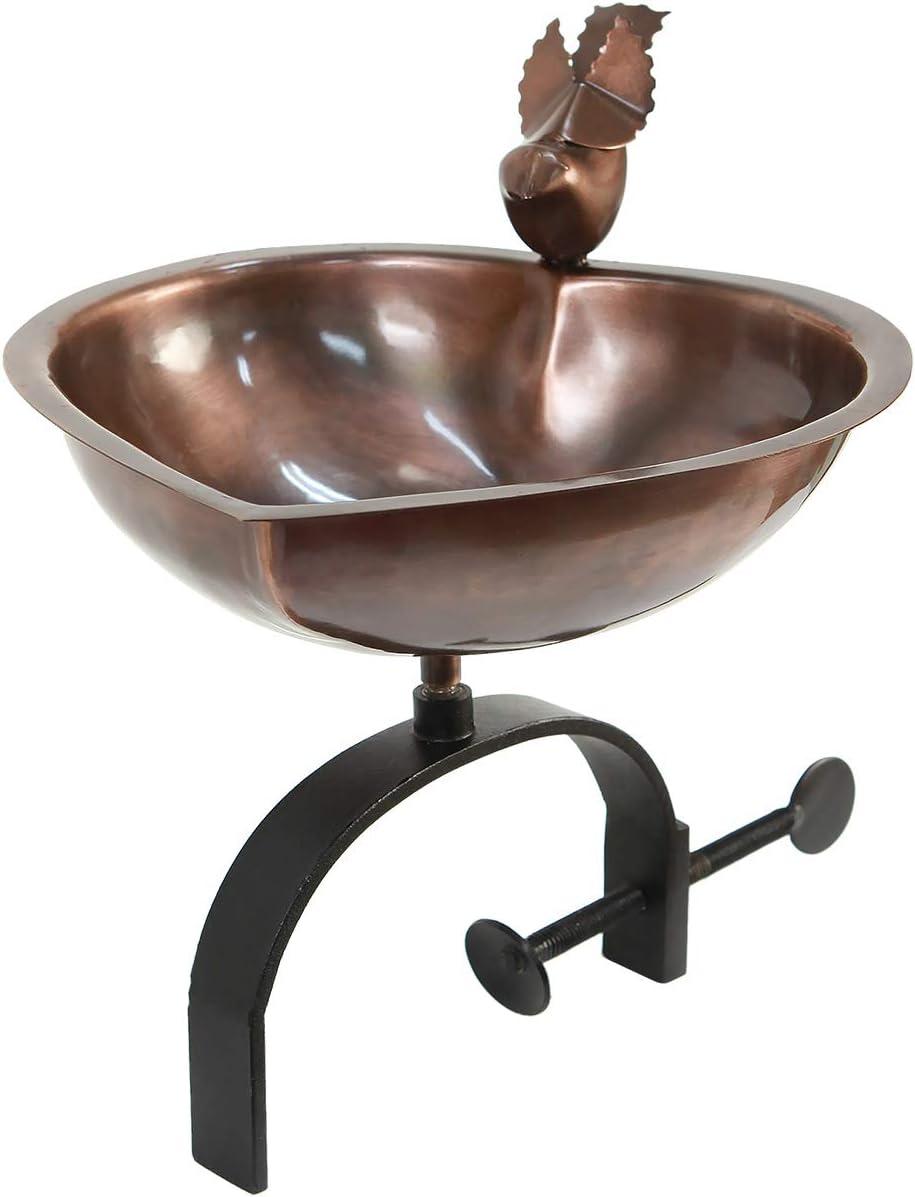 11" Heart Shaped Birdbath Bowl with Over Rail Bracket Antique Copper - ACHLA Designs: Weather-Resistant Steel, Deck Mount, No Assembly Required