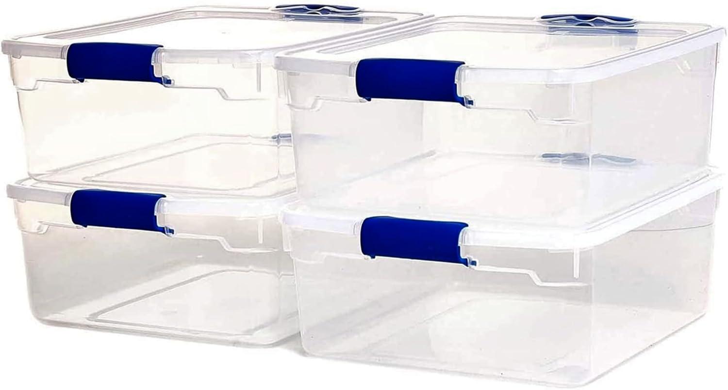 Homz Secure Latch Large Clear Stackable Storage Container Bin, 31 Quart, 4 Count