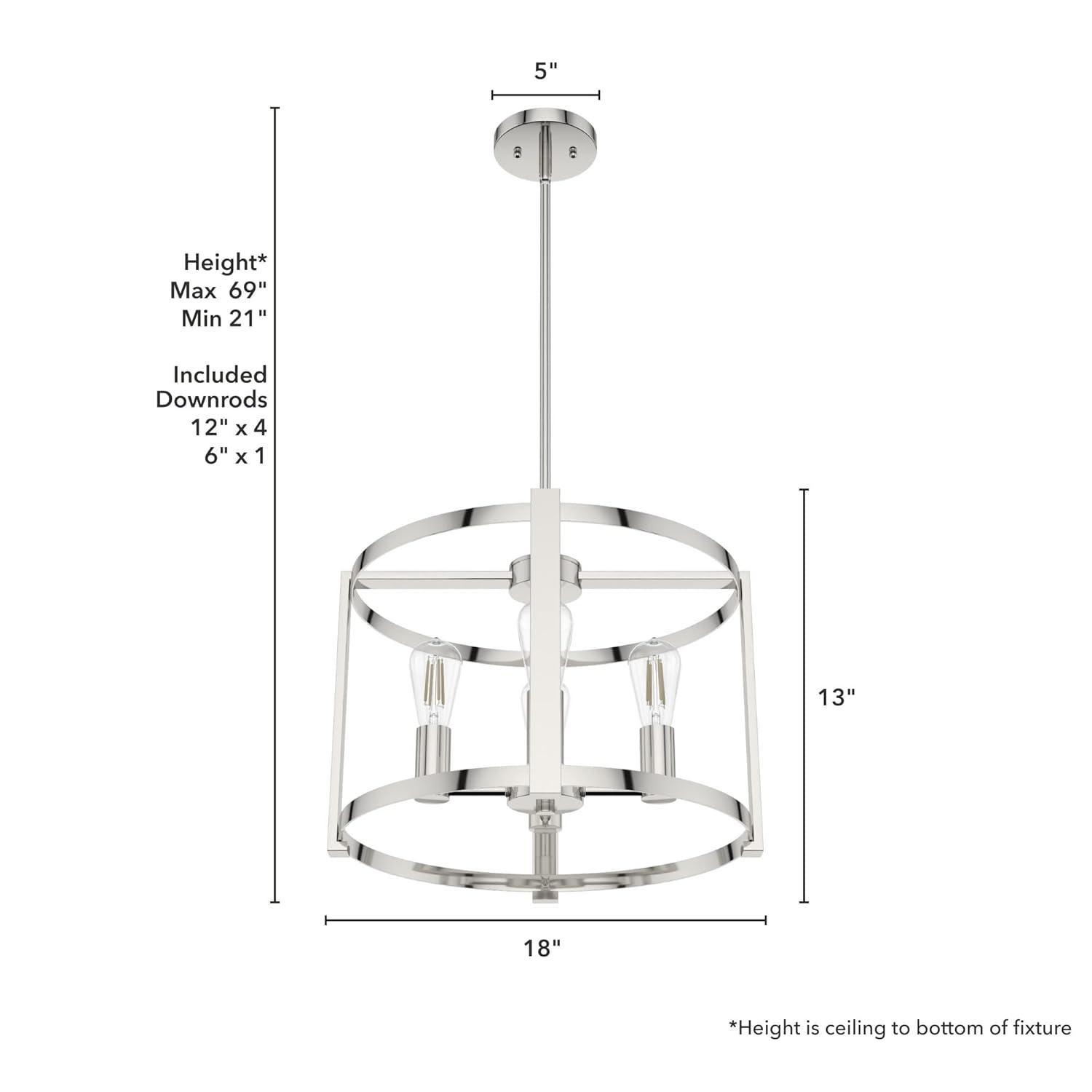 Hunter - Astwood 4-light Polished Nickel, Medium Size Chandelier, Dimmable, Caged Style, Drum Shaped, for Bedrooms, Kitchens, Dining, Living Rooms - 19957