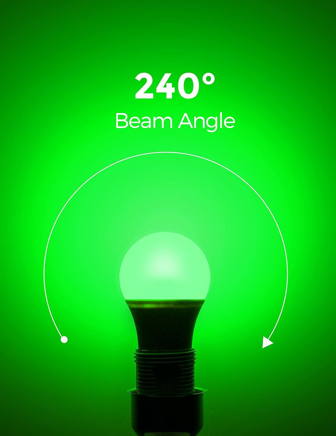 EDISHINE Green LED Light Bulbs for Holiday Party Decoration, A19 9W LED Bulbs 60W Equivalent E26 Base 4 Pack, ETL Listed