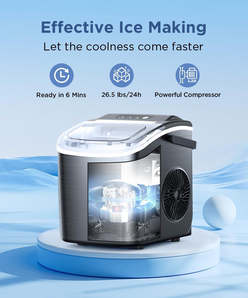 Stainless Steel Portable Countertop Ice Maker with Self-Cleaning