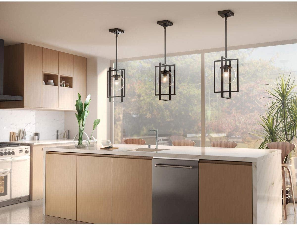 Progress Lighting Atwell 1-Light Pendant, Matte Black, Clear Globe Shade