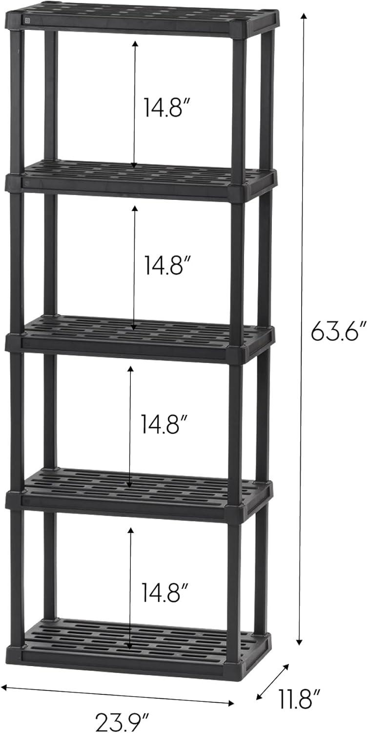 IRIS USA 5-Tier Shelving Unit, 64" Fixed Height, Medium Storage Organizer Shelf for Home, Garage, Basement, Shed and Laundry Room, 24"L x 12"W x 64"H, Made with Recycled Materials, Black