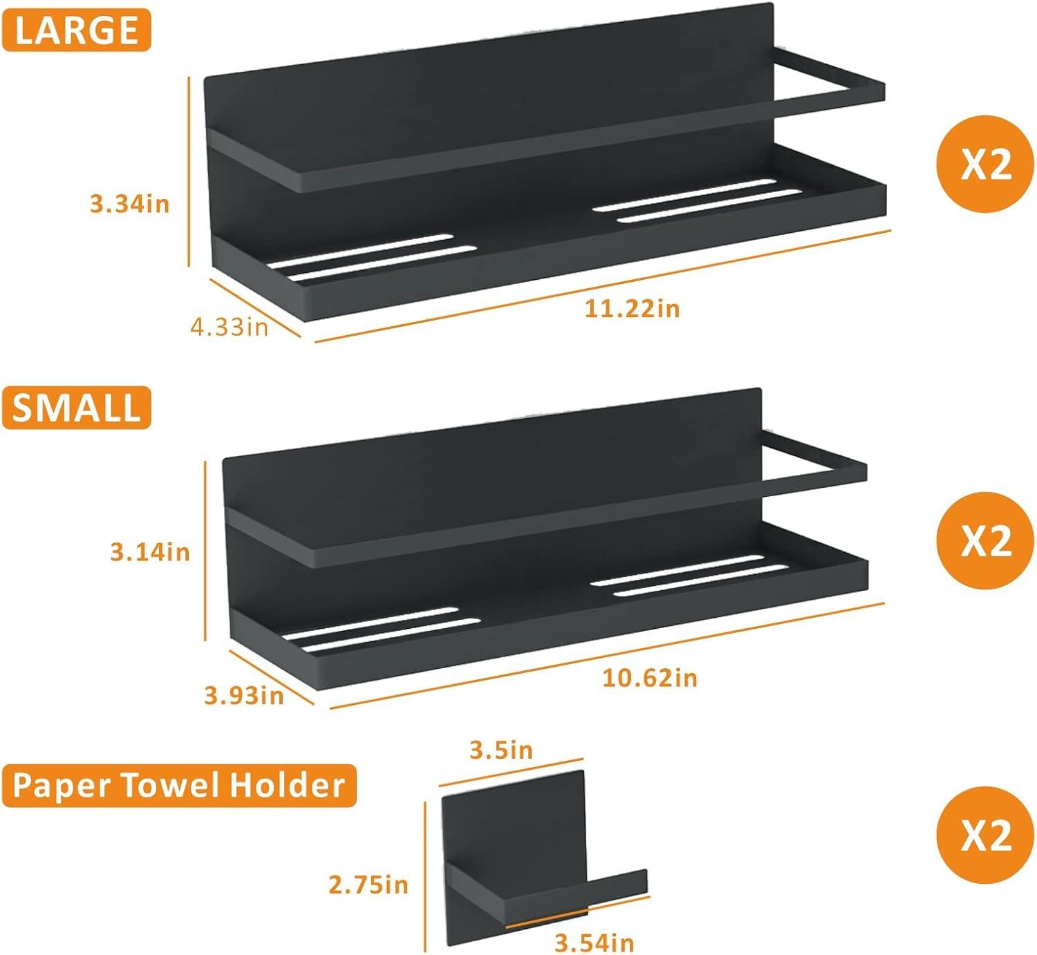 Magnetic Spice Rack for Refrigerator Magnetic Fridge Shelf for Kitchen Spice Organizer Magnetic Shelf for Fridge Space Saving Black 4 Pack with Magnetic Paper Towel Holder