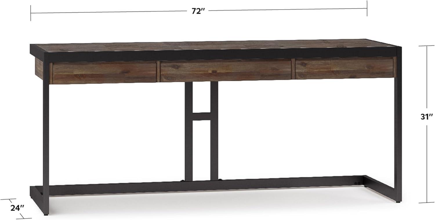 Erina SOLID ACACIA WOOD Modern 72"Wide Large Desk in Distressed Charcoal Brown