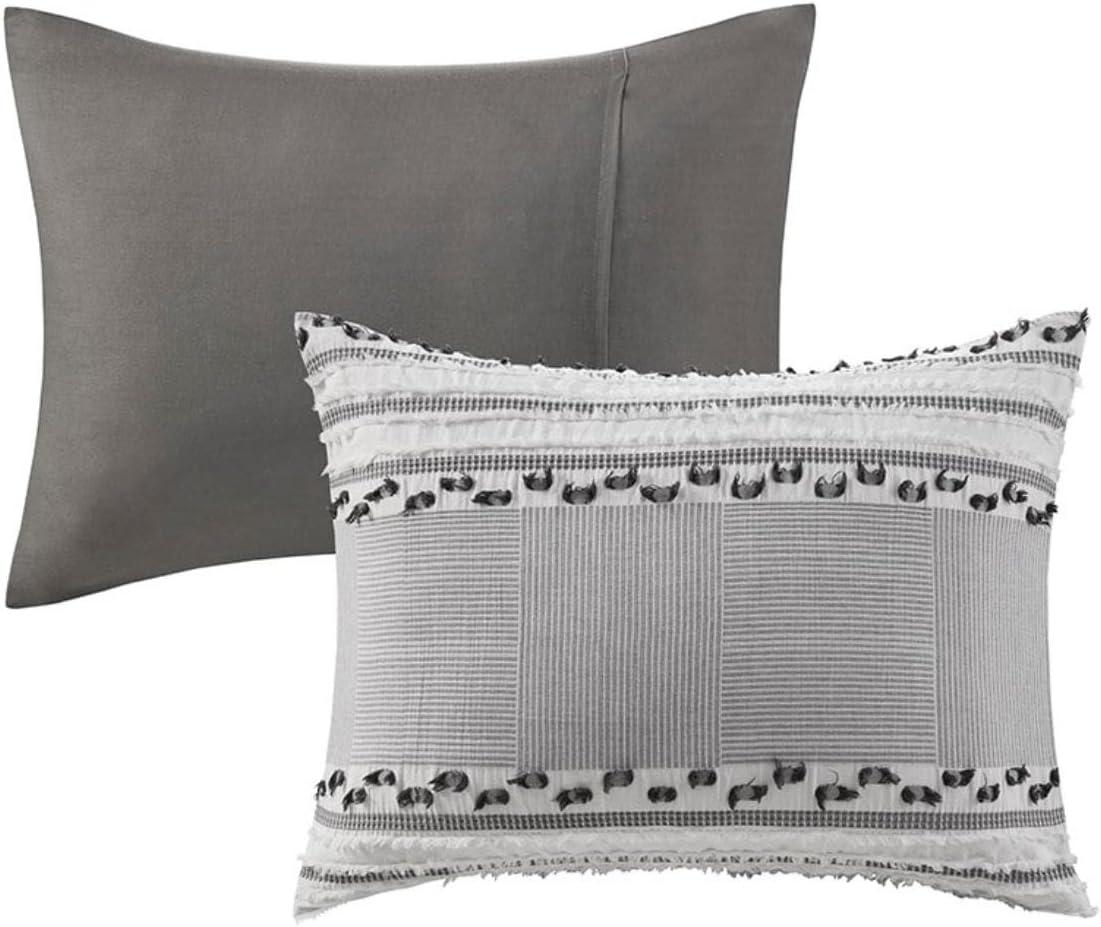 Full/QueenLennon Organic Cotton Jacquard Comforter Set Charcoal Gray: Farmhouse Style, OEKO-TEX Certified, 3-Piece Set