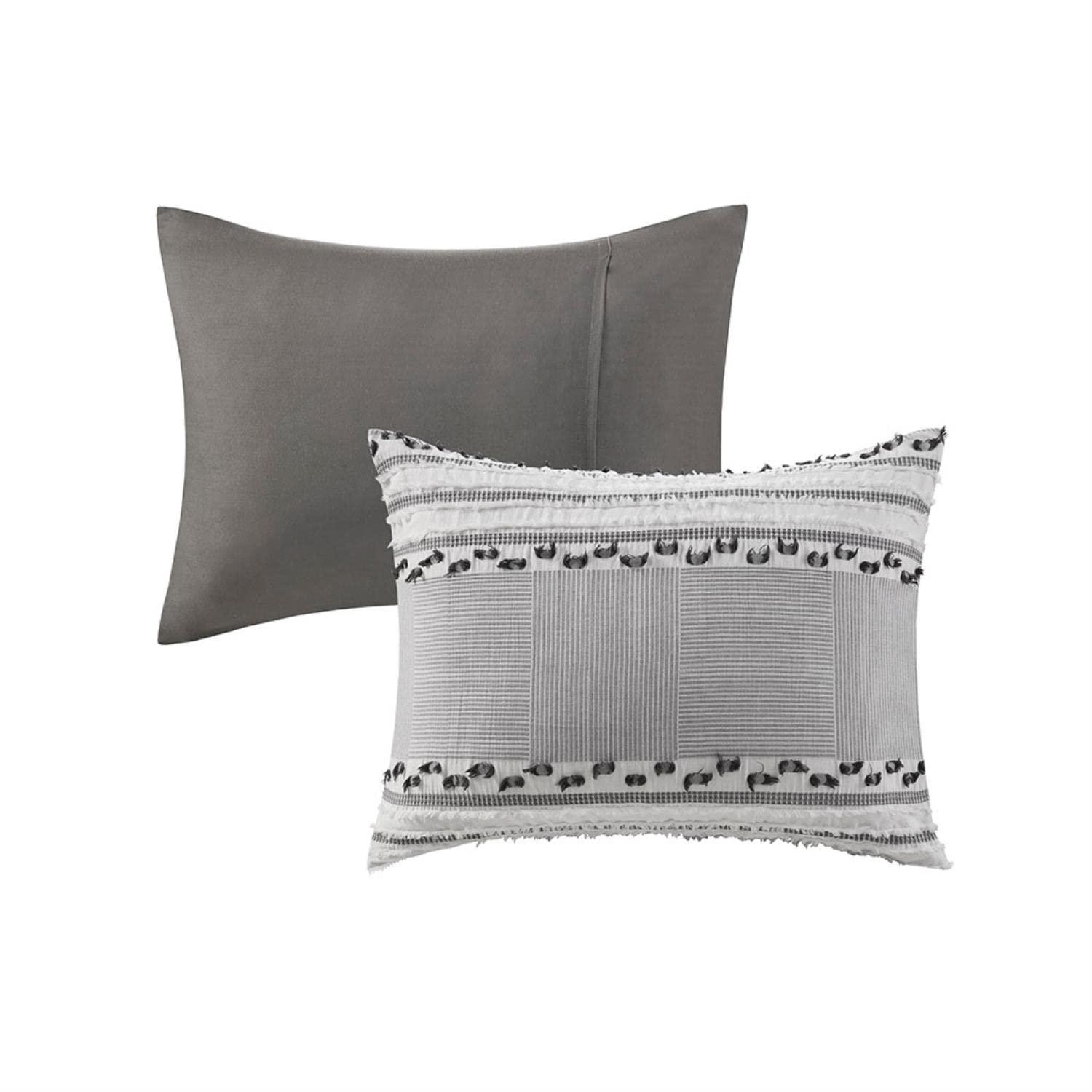 Full/QueenLennon Organic Cotton Jacquard Comforter Set Charcoal Gray: Farmhouse Style, OEKO-TEX Certified, 3-Piece Set