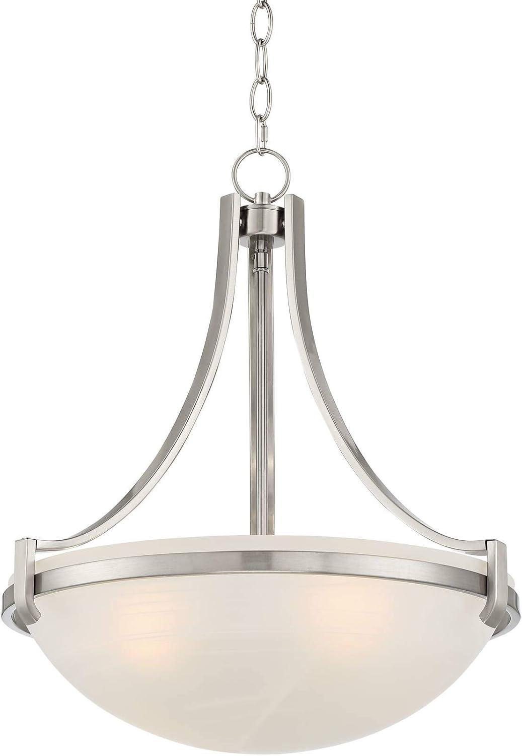 Regency Hill Mallot Brushed Nickel Pendant Chandelier 20" Wide Industrial Champagne Glass Bowl Shade 4-Light Fixture for Dining Room Kitchen Island