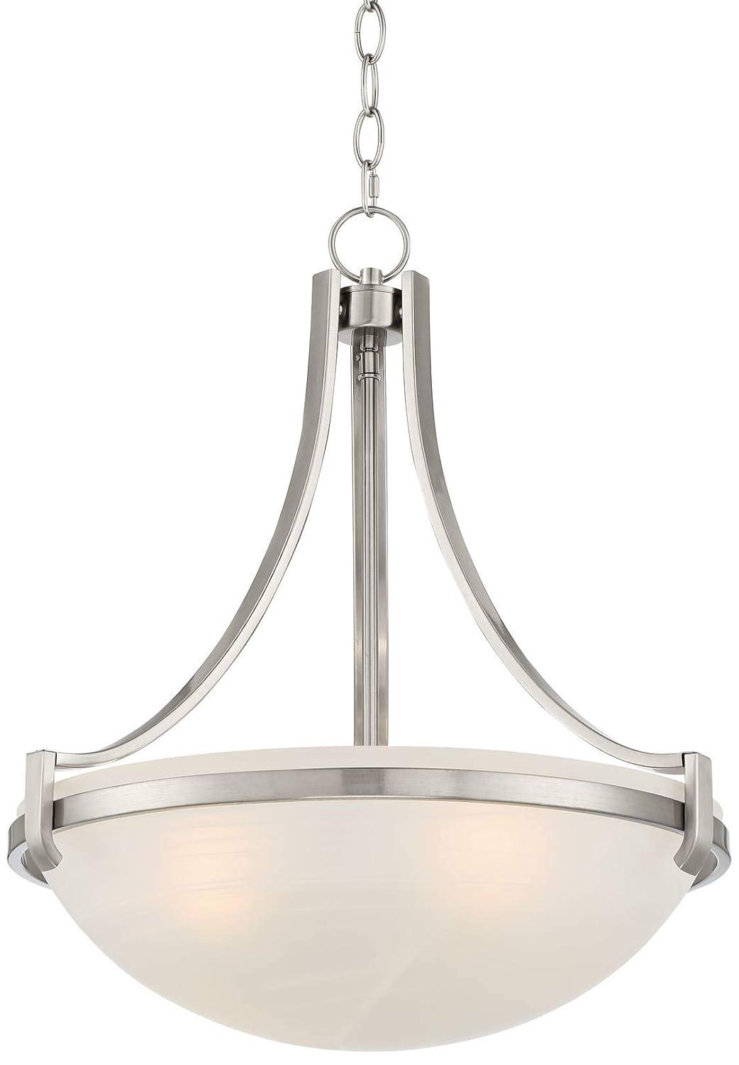 Regency Hill Mallot Brushed Nickel Pendant Chandelier 20" Wide Industrial Champagne Glass Bowl Shade 4-Light Fixture for Dining Room Kitchen Island