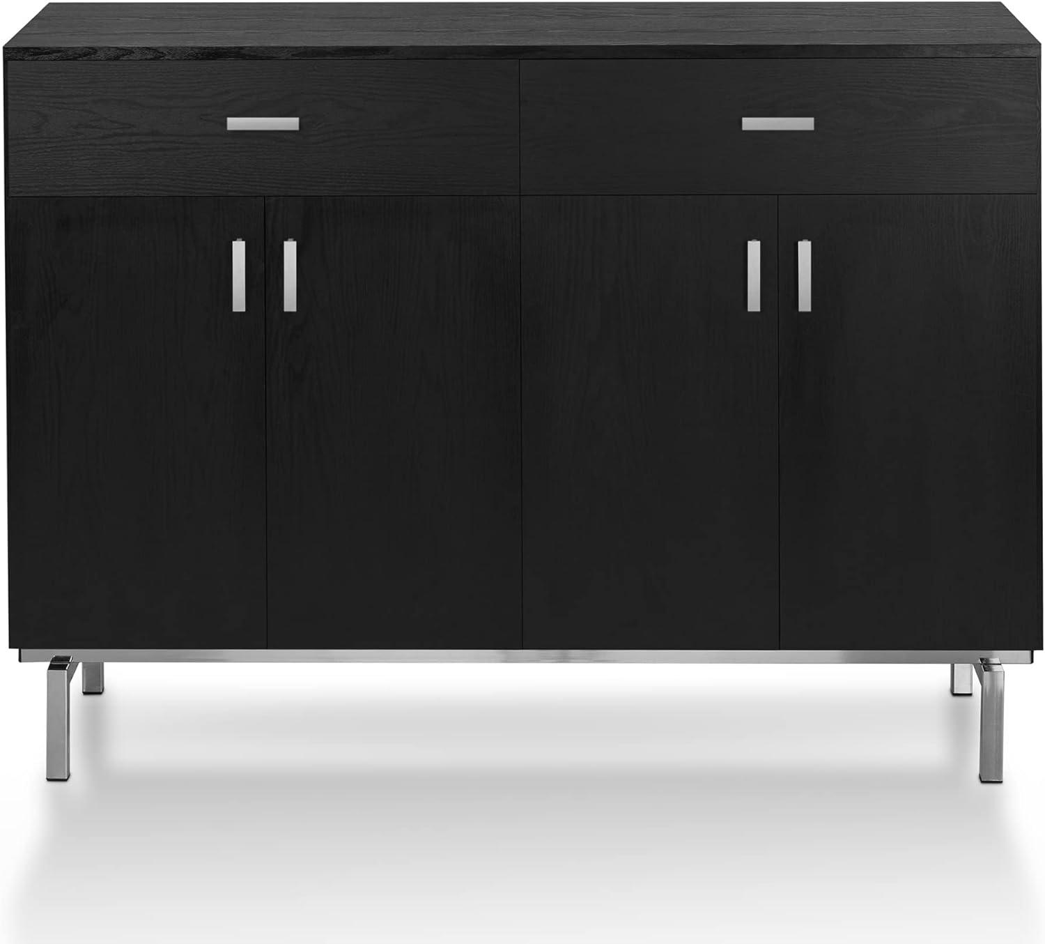 Furniture of America  Mason Modern 2-drawer Buffet with Wine Rack Black/Chrome Black Finish, Chrome Finish