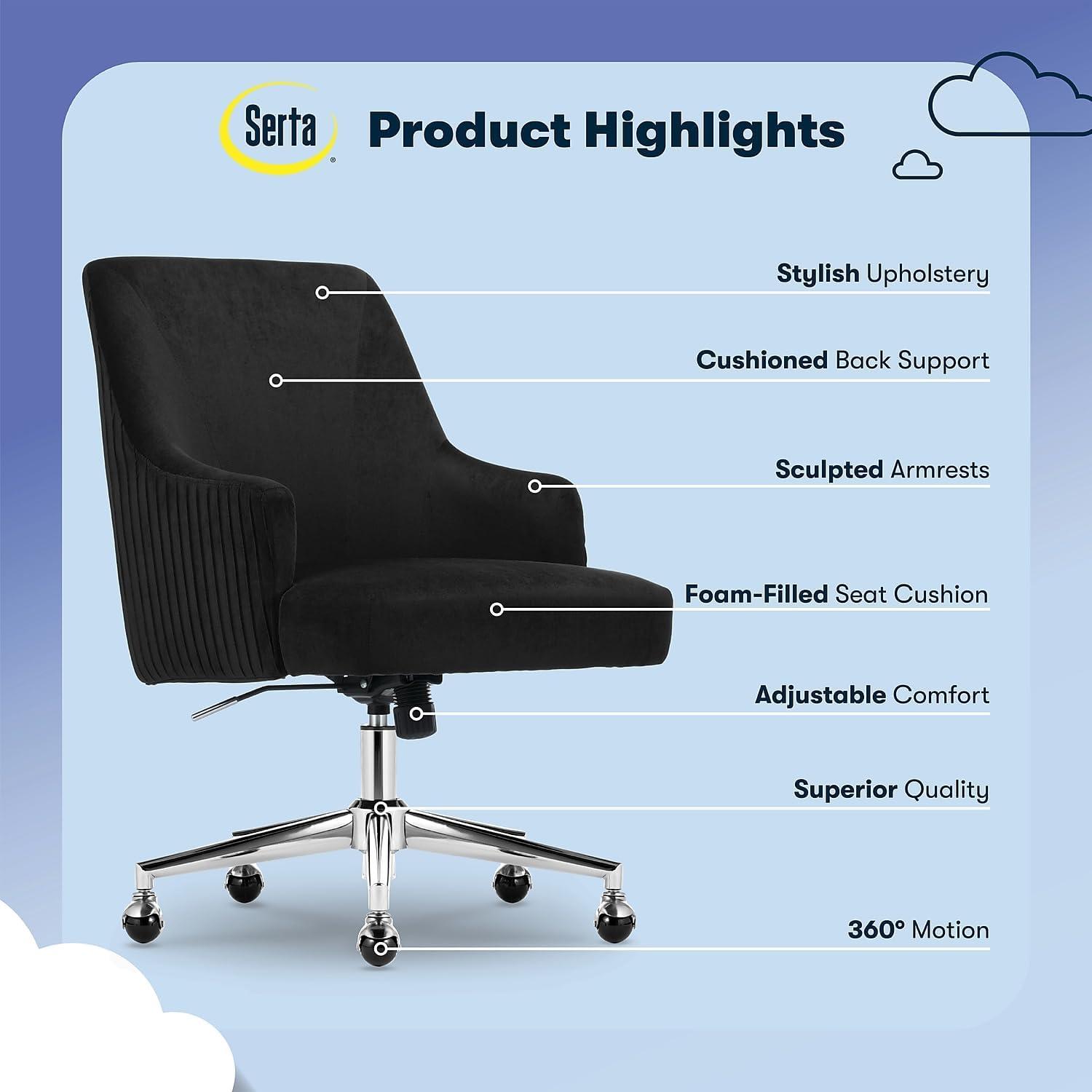 Serta Style Leighton Home Office Chair Fresh Lilac : Upholstered, Adjustable, with Fixed Arms & Wood Frame