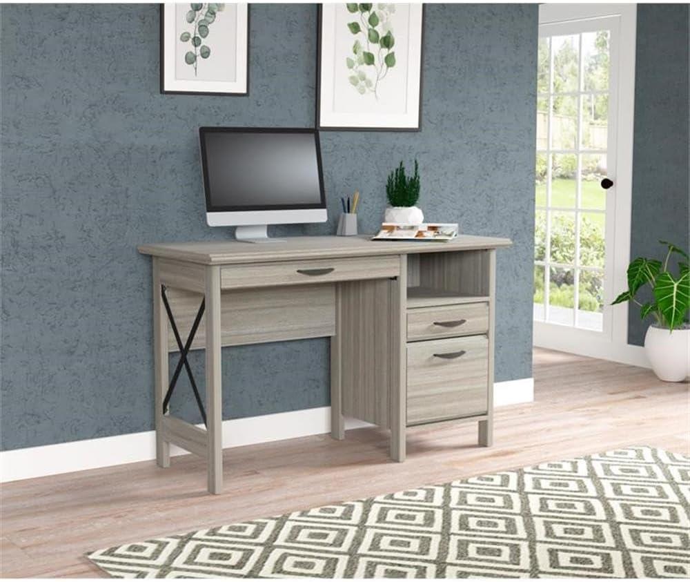 Inval America 2-Drawer Computer Desk with Keyboard Tray in Gray Smoke Oak