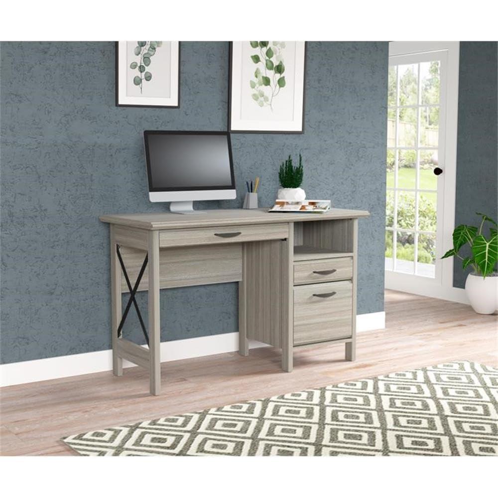 Inval America 2-Drawer Computer Desk with Keyboard Tray in Gray Smoke Oak