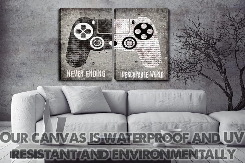 3 Pcs Framed Neon Gamer Symbol Canvas Wall Art Paintings Gaming Wall Decor Prints Pictures Posters Artwork for Kids Teenage Boys Game Room Playroom Bedroom Decoration Ready to hang Gifts for Gamers