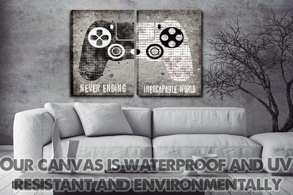 3 Pcs Framed Neon Gamer Symbol Canvas Wall Art Paintings Gaming Wall Decor Prints Pictures Posters Artwork for Kids Teenage Boys Game Room Playroom Bedroom Decoration Ready to hang Gifts for Gamers