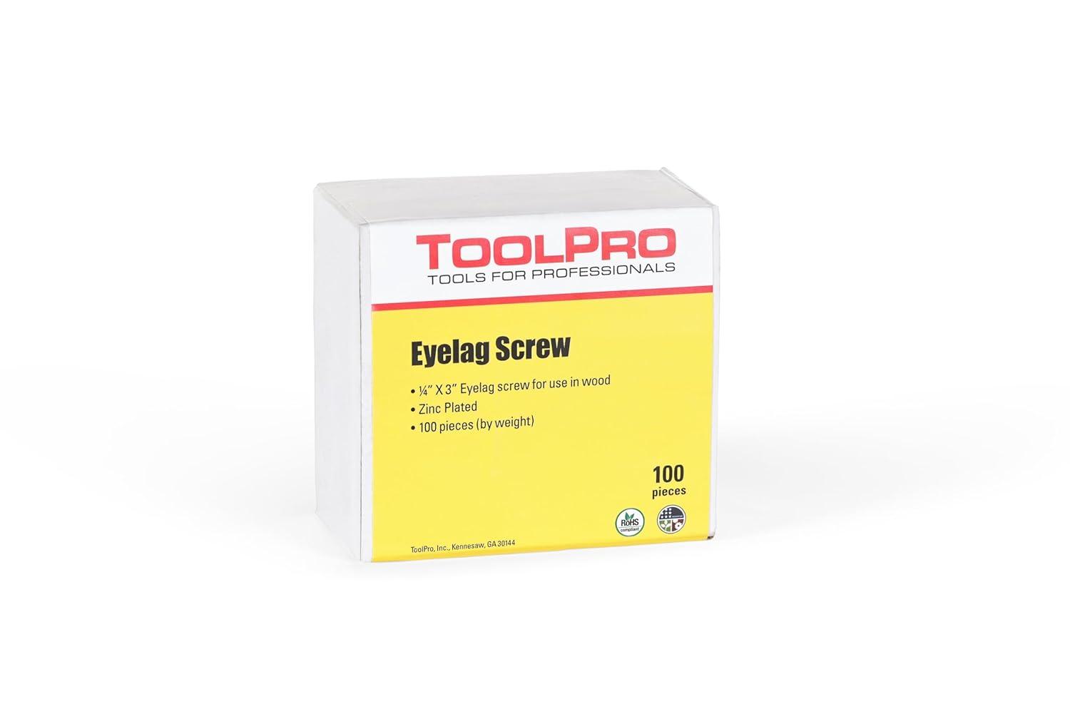 TOOLPRO 05015 Professional Eye Lag Screw, Carbon Steel, Zinc, 100 Pack