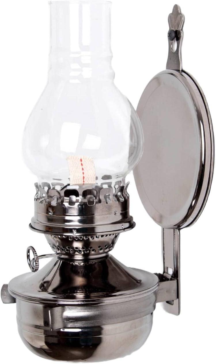 Pewter Wall Mount Oil Lamp with Clear Glass Chimney