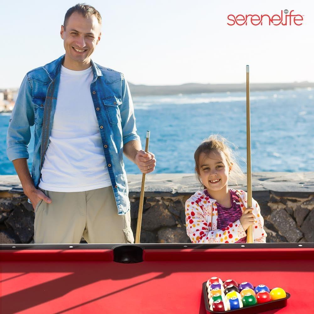 SereneLife 6 Ft Red Portable Pool Table with Accessories