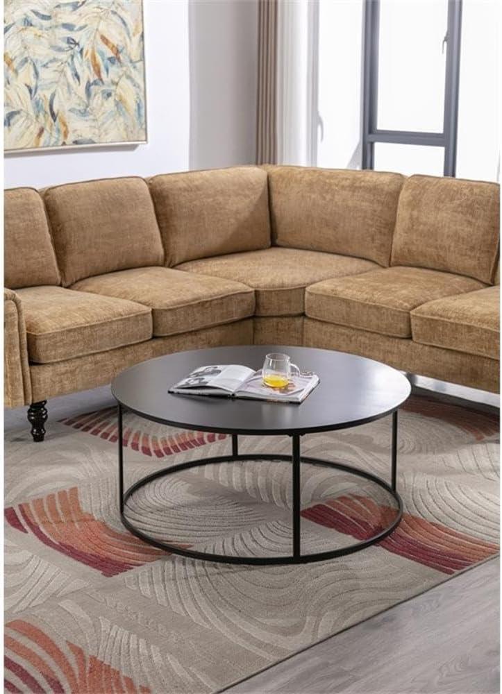 Robertson Round Metal Coffee Table Dark Brown Finish - Boraam: Mid-Century Modern, Pedestal Base, Wood & Iron