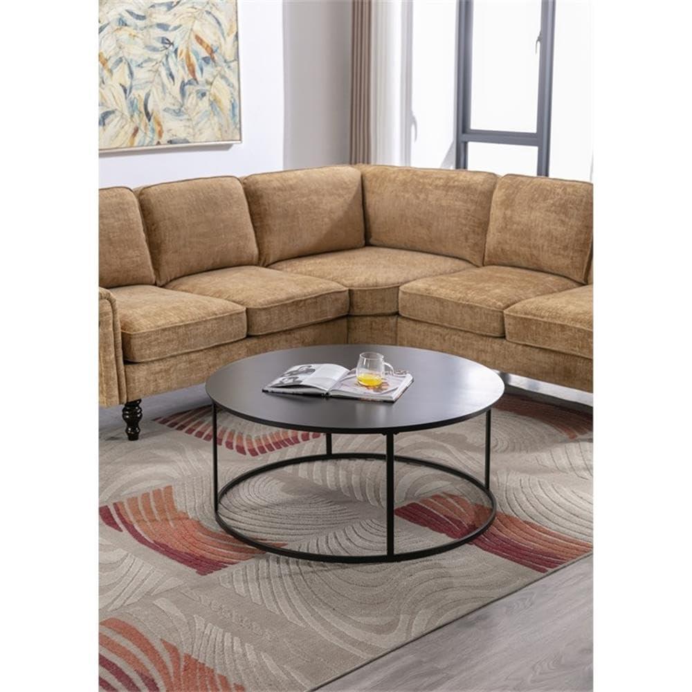 Robertson Round Metal Coffee Table Dark Brown Finish - Boraam: Mid-Century Modern, Pedestal Base, Wood & Iron