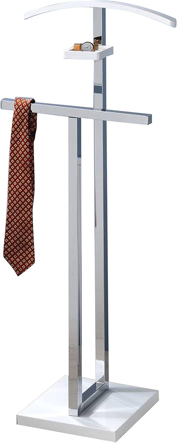 Kings Brand Furniture - Vaccaro Metal & Wood Suit Valet Stand, Clothes Rack, White/Chrome