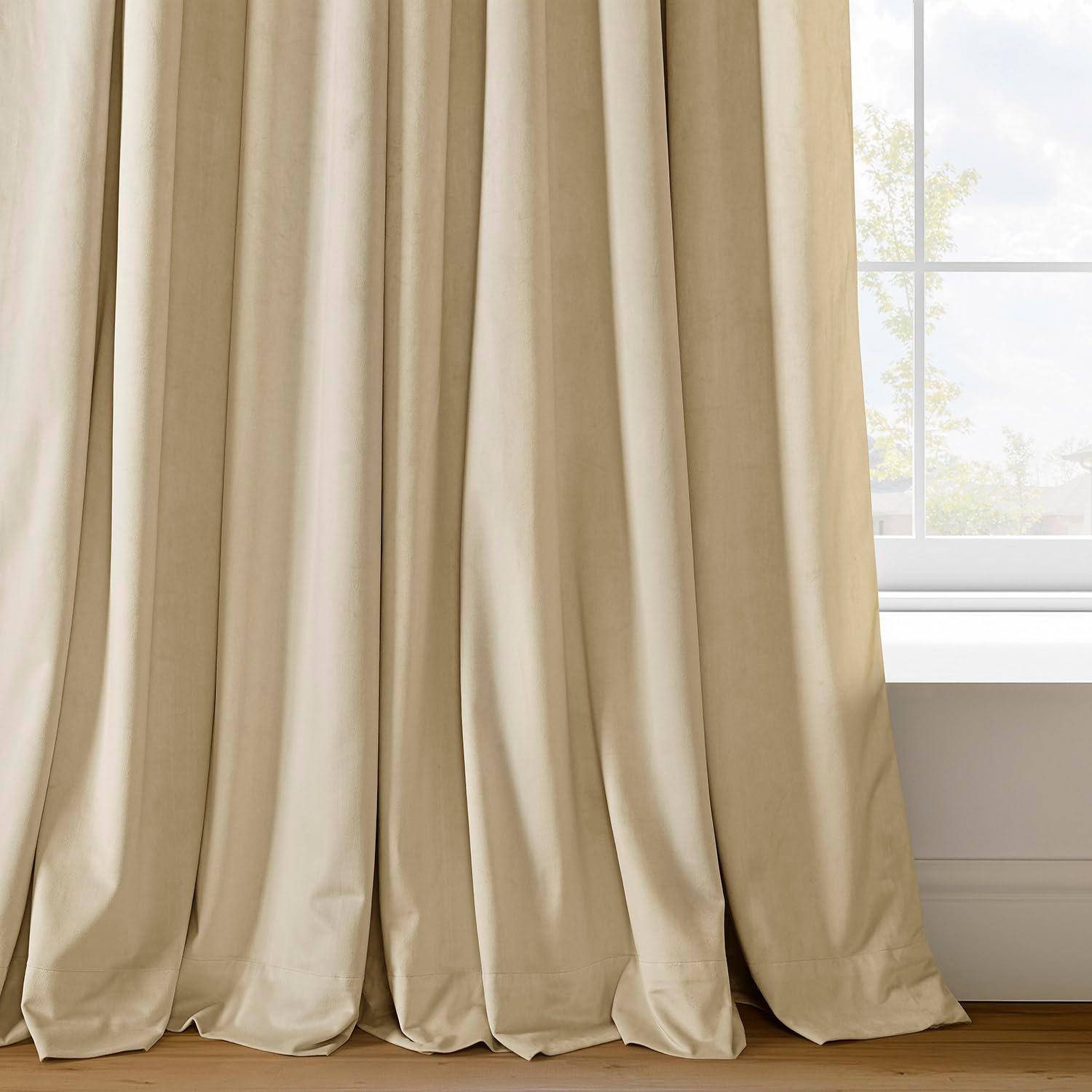 Exclusive Fabrics  Signature Extra Wide Blackout Velvet Curtains (1 Panel) - Luxurious Blackout Drapes Neutral Ground 100 x 84 84 Inches