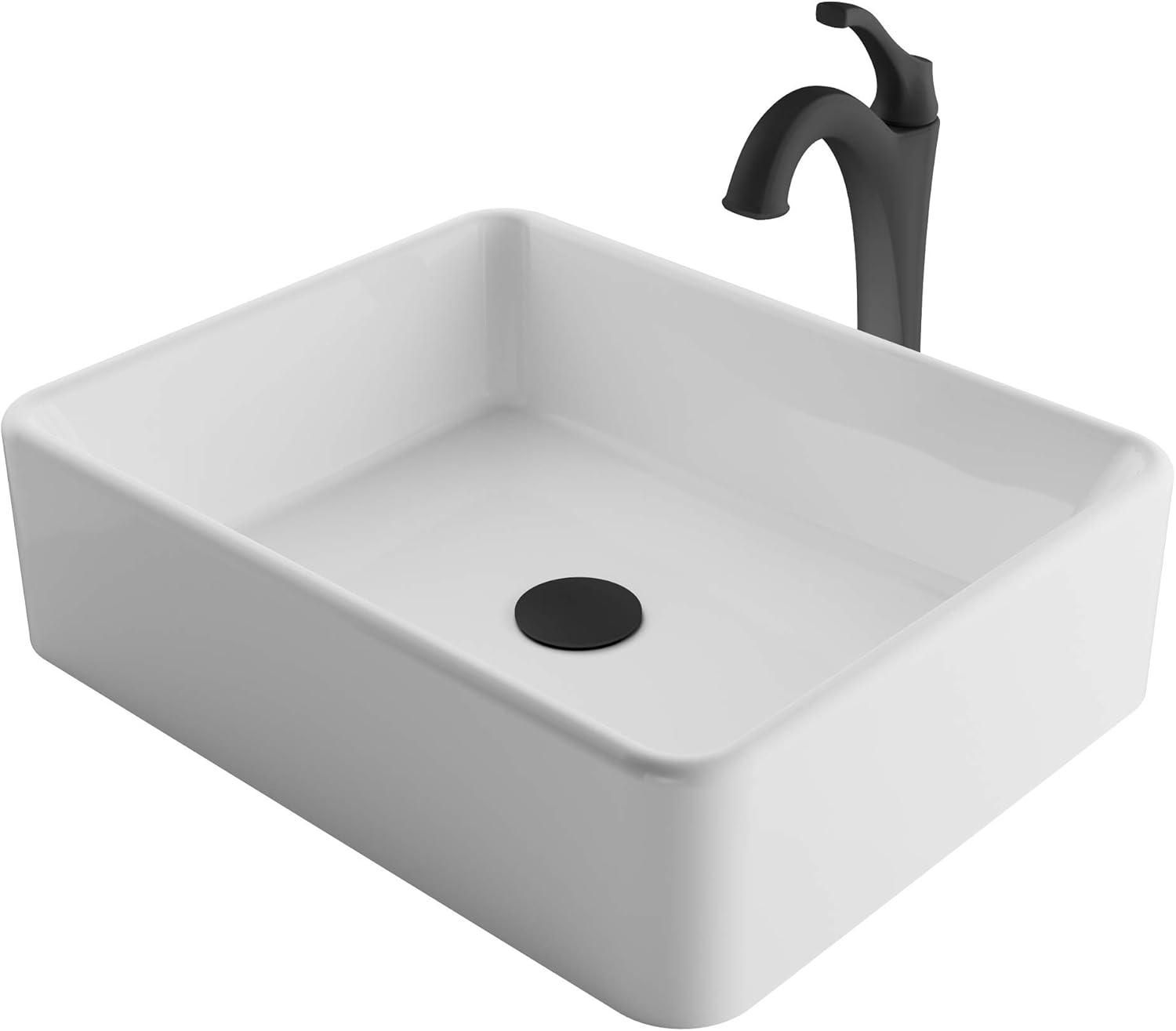 Ceramic Rectangular Vessel Bathroom Sink with Faucet