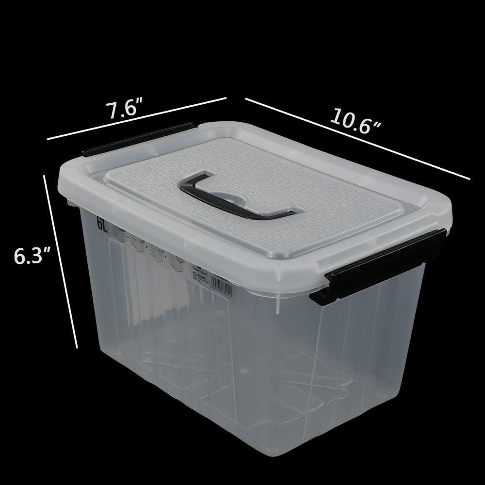 Ggbin 6 Quart Clear Latch Storage Box with Black Handle and Latches - 4 Pack