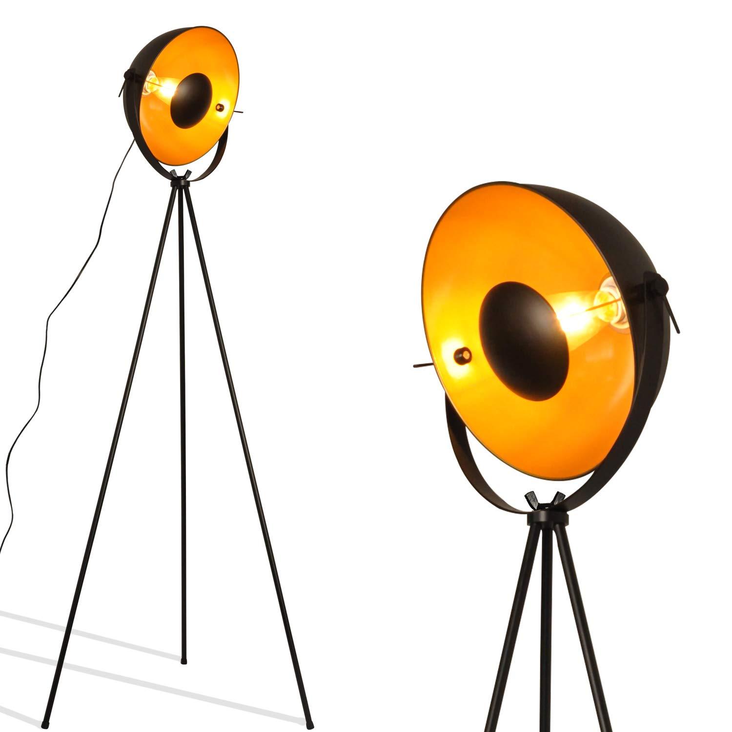 Modern Industrial Vintage Tripod Floor Table Lamp - Metal Wooden Nautical Cinema Standing Searchlight - Reading Light for Living Room Movie Theatre Decoration Adjustable Height (excluding Bulb)