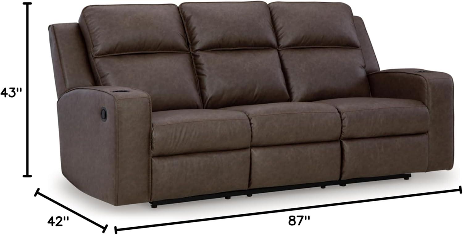 Umber Faux Leather Manual Reclining Sofa with Cup Holders