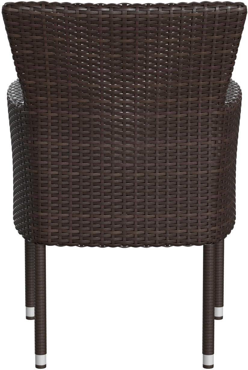 Espresso Brown Wicker Patio Dining Chairs with Cream Cushions, Set of 2