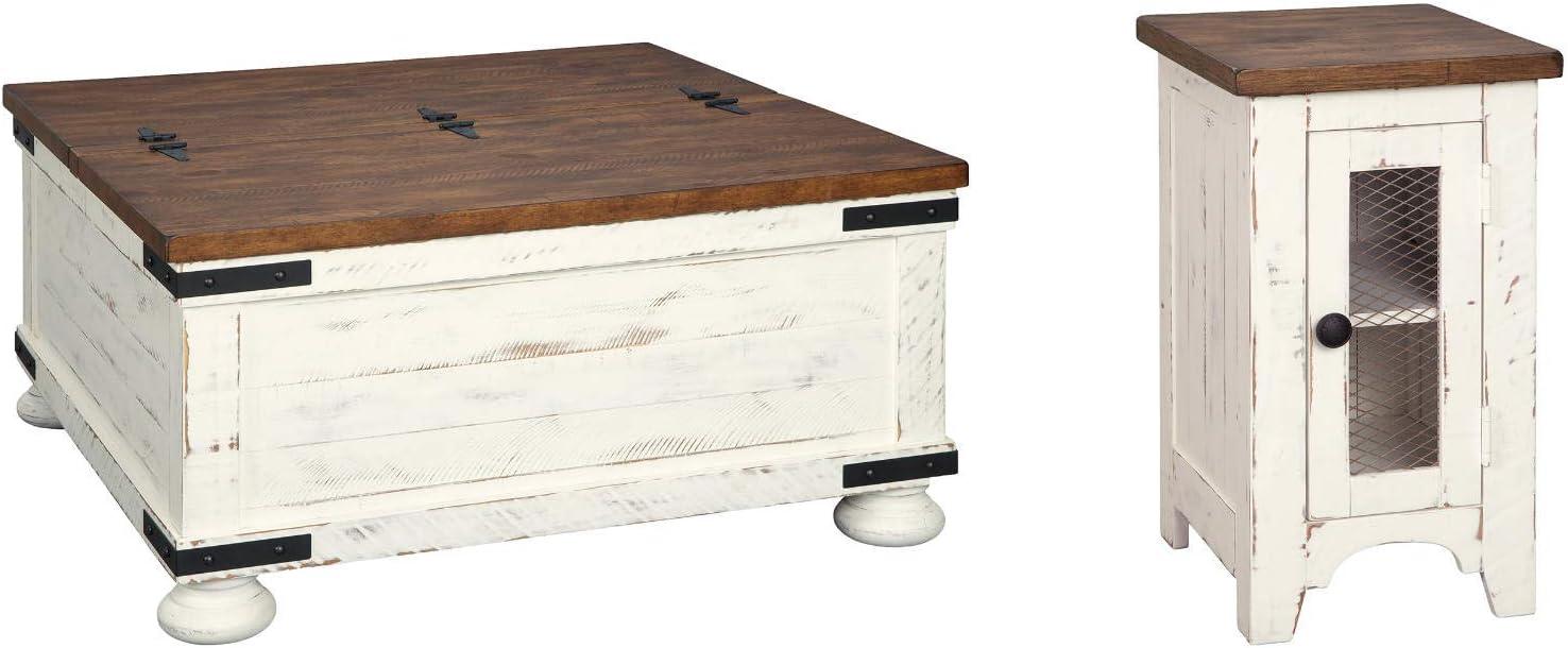 Wystfield Cocktail Table with Storage White/Brown - Signature Design by Ashley: Rectangular Lift-Top, Distressed Two-Tone Finish