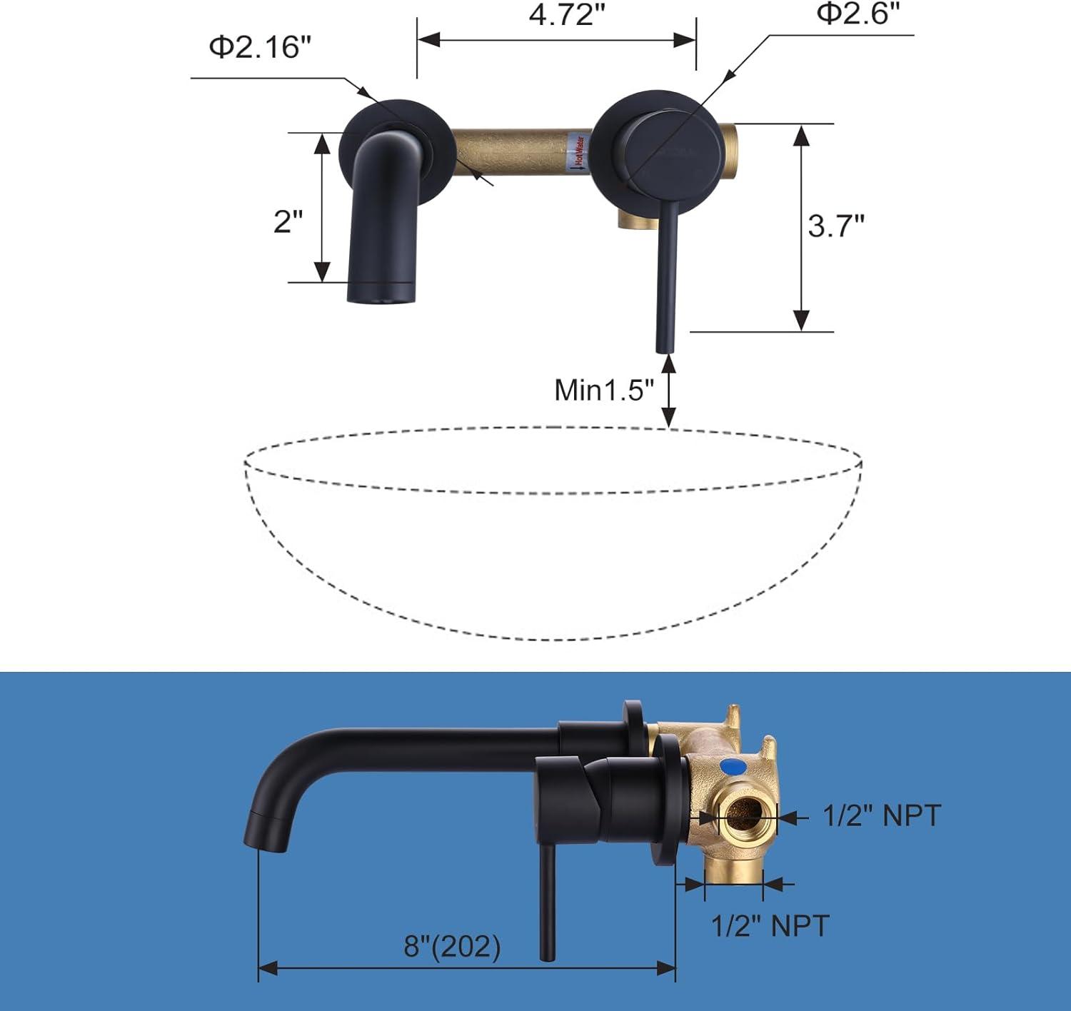 Matte Black Wall Mount Bathroom Faucet with Brass Valve