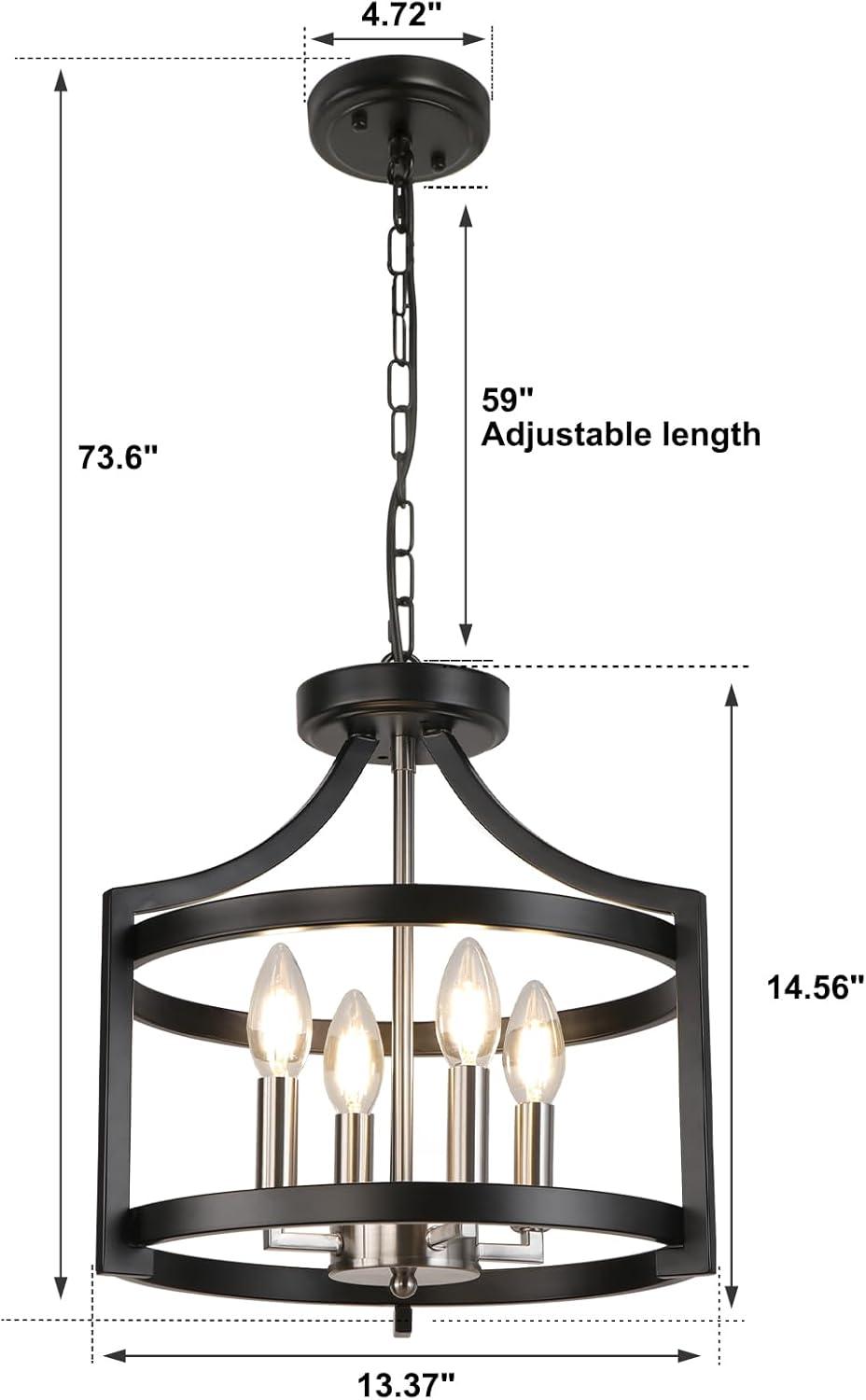 Chandelier Convertible Semi Flush Mount Ceiling Light, YANSUN 4-Light Modern Farmhouse Rustic Round Cage Chandeliers for Kitchen, Dining Room, Foyer, Entryway.Black and Brushed Nickel