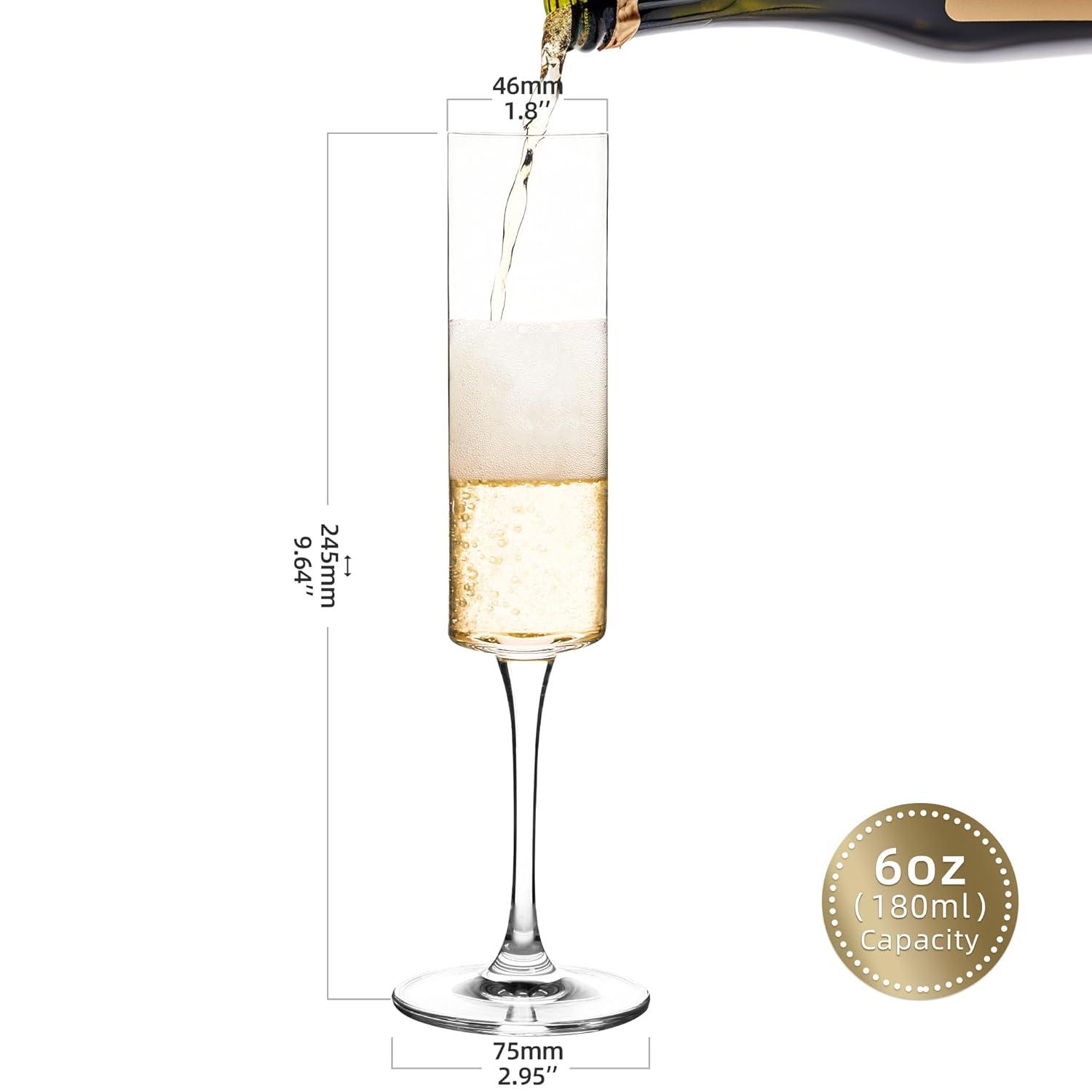 6 Oz Cylinder Champagne Flutes Set of 12 - Elegant Crystal Clear Glassware for Special Occasions - L High Quality and Lead-Free Perfect Gift for Weddings, Anniversaries, and Celebrations Dishwasher|Th