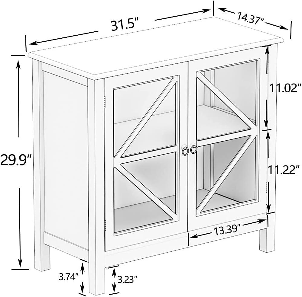 RASOO Sideboard Cabinet with Glass Doors - Buffet Storage for Home, Kitchen, Dining Room - Cupboard Console Table, Espresso (White)