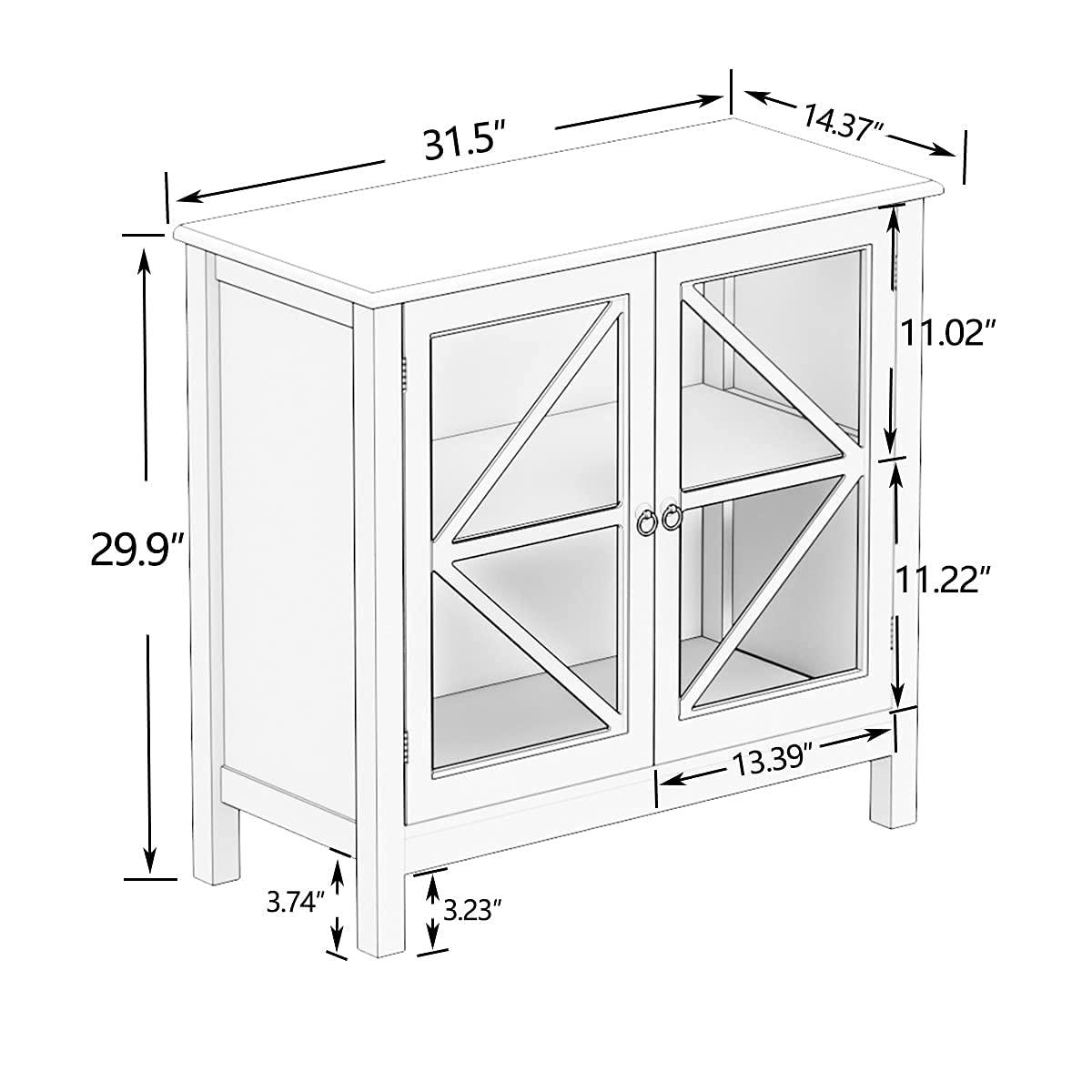 RASOO Sideboard Cabinet with Glass Doors - Buffet Storage for Home, Kitchen, Dining Room - Cupboard Console Table, Espresso (White)