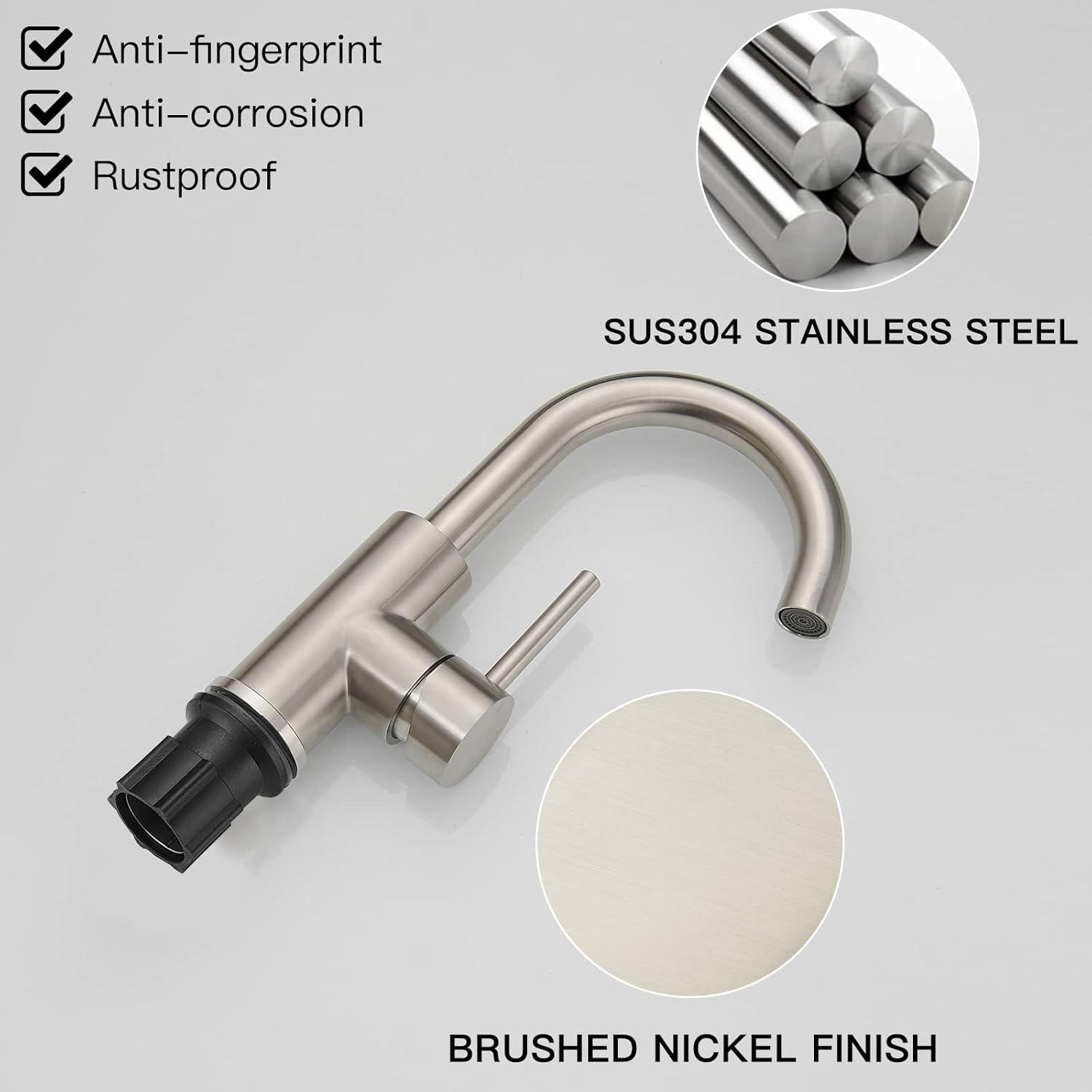 Single Handle Stainless Steel Bar Faucet With Supply Lines And Deckplate