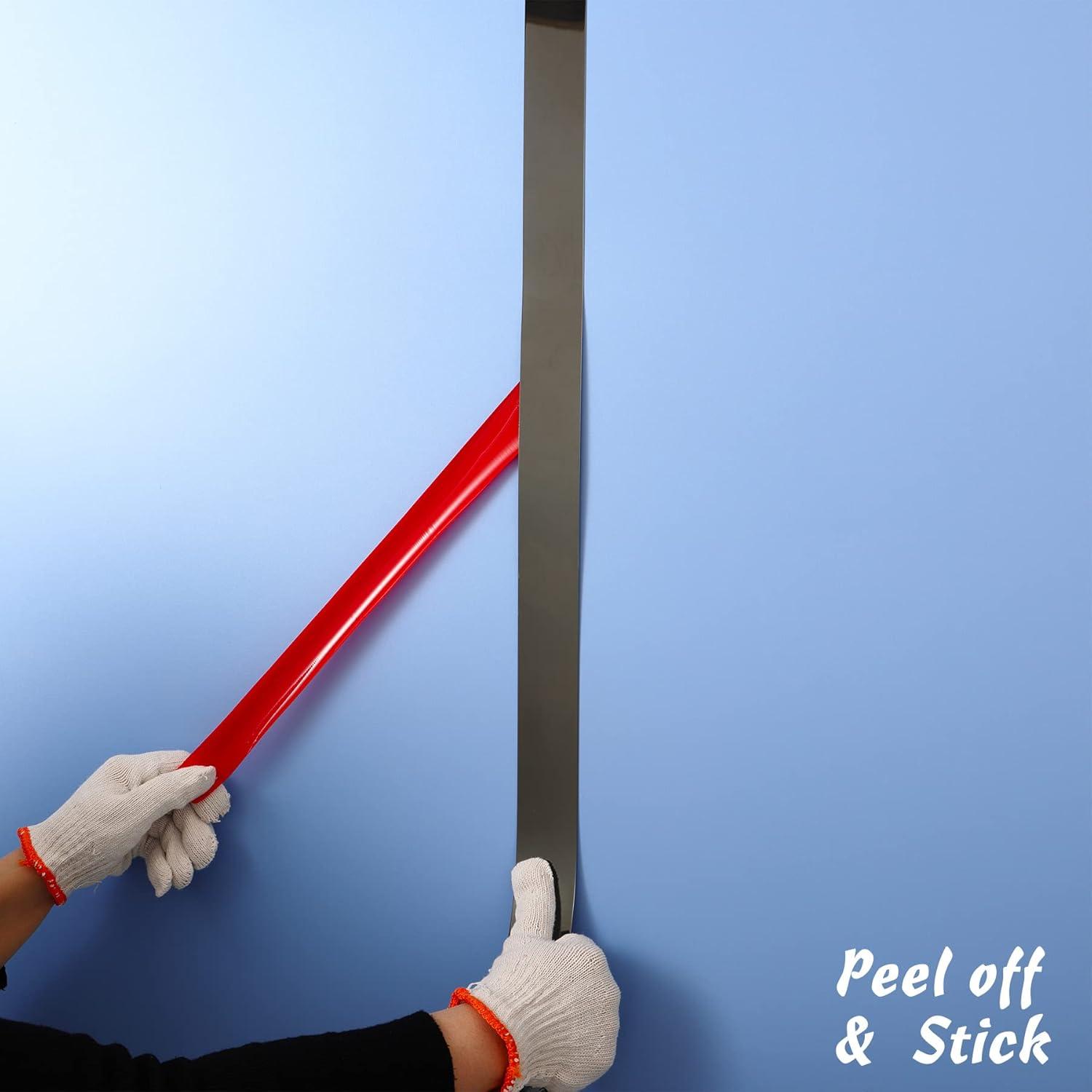 Stainless Steel Wall Molding Trim Peel and Stick, Flexible Self-Adhesive Metal Trim for Ceiling, Mirror Frame and More, Mirror-Like Finish Metallized Silver