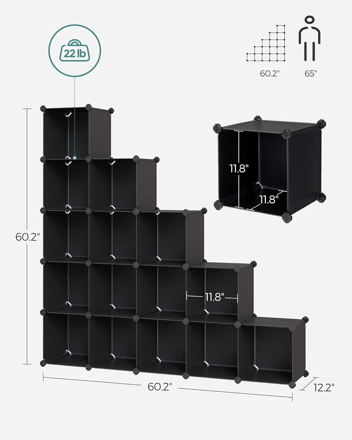 Black 16-Cube Modular Storage Organizer for Kids and Toys