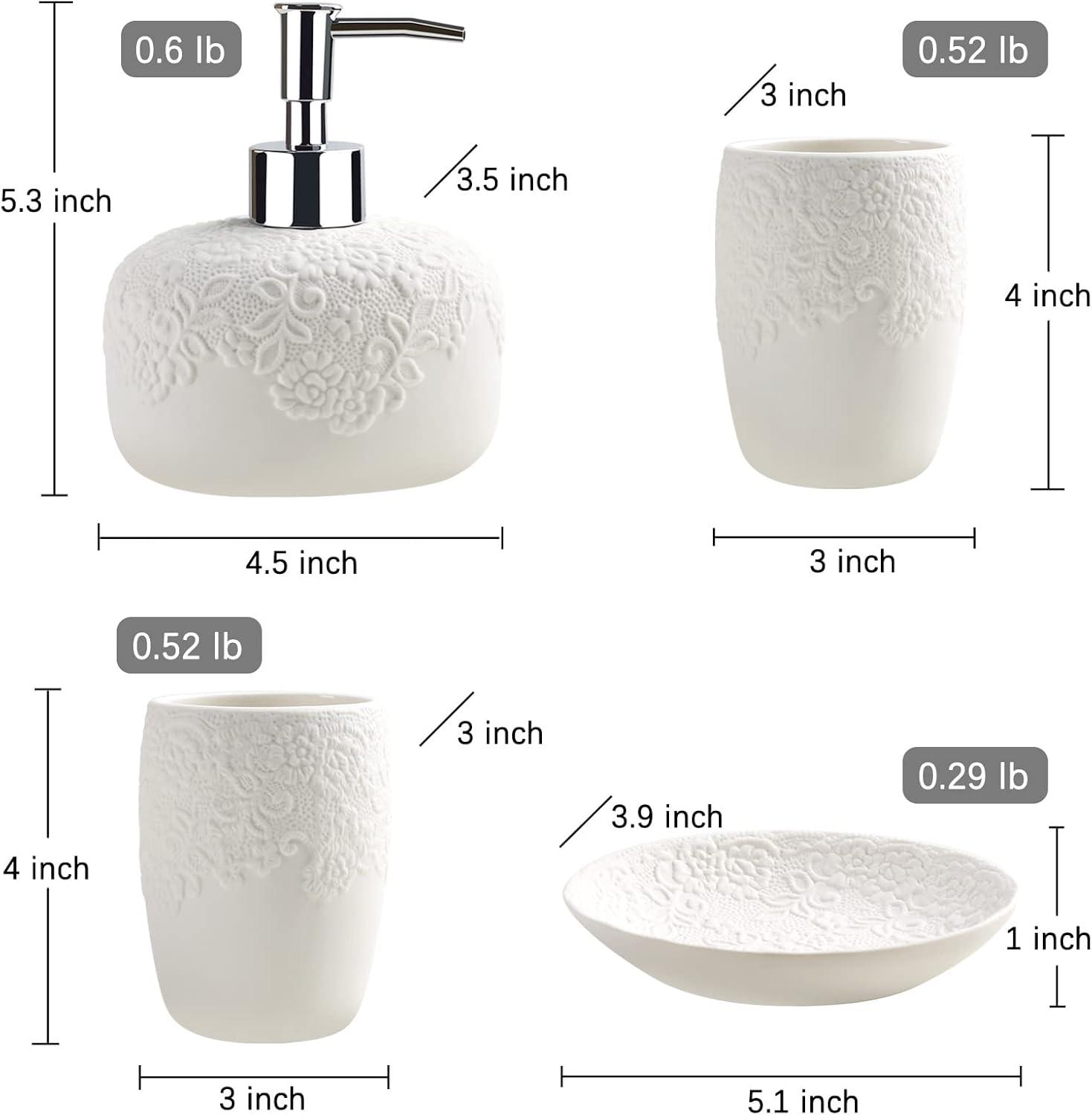 White Embossed Ceramic Bathroom Accessory Set, 4-Piece