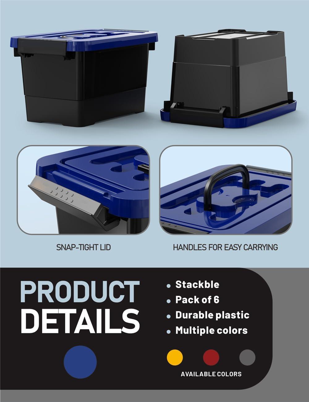 Clear Stackable Plastic Storage Boxes with Lids, 6-Pack, 5 Liters