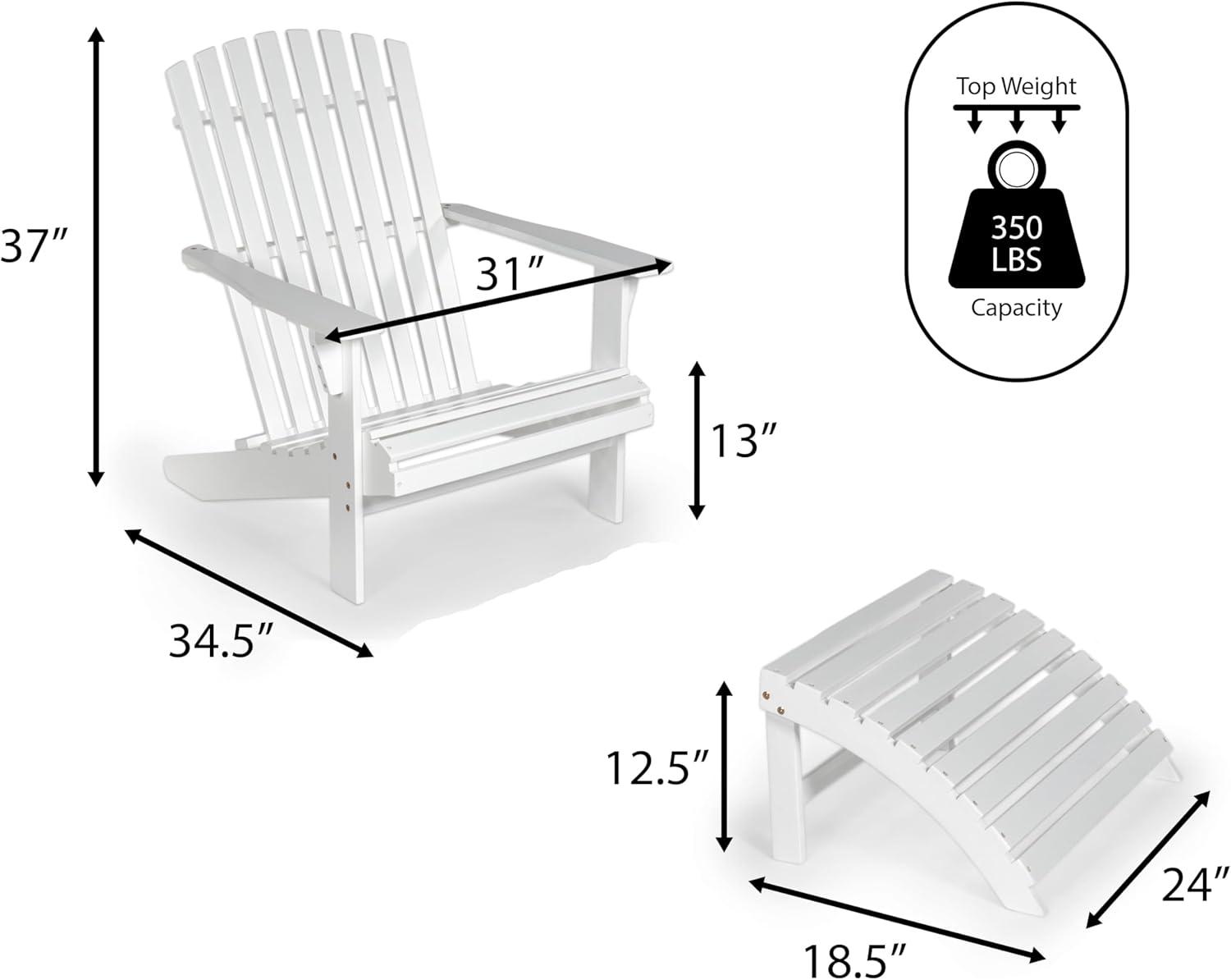 Saranac 2-Piece Traditional Rustic Acacia Wood Adirondack Chair with Detachable Ottoman- JONATHAN Y