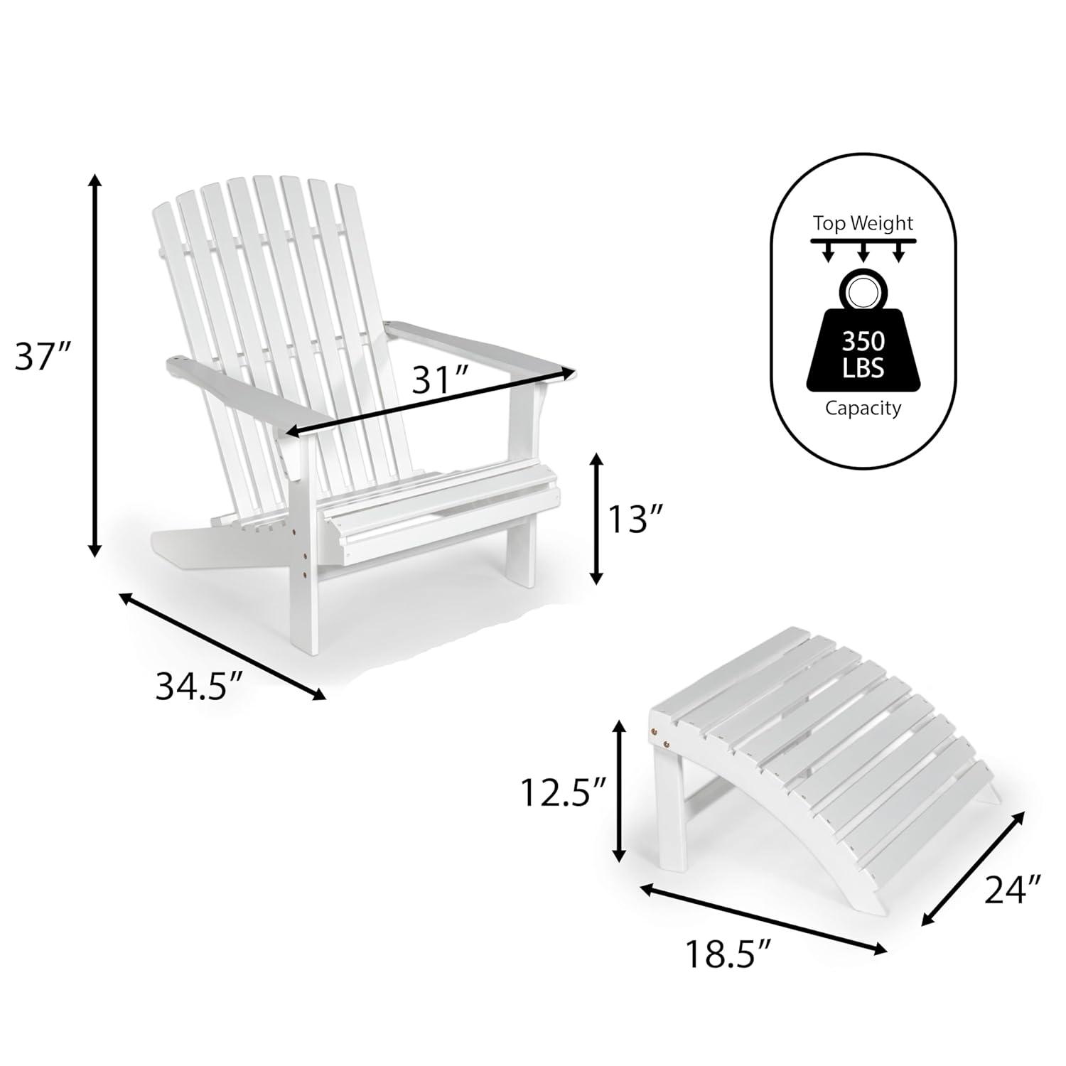Saranac 2-Piece Traditional Rustic Acacia Wood Adirondack Chair with Detachable Ottoman, White - JONATHAN Y
